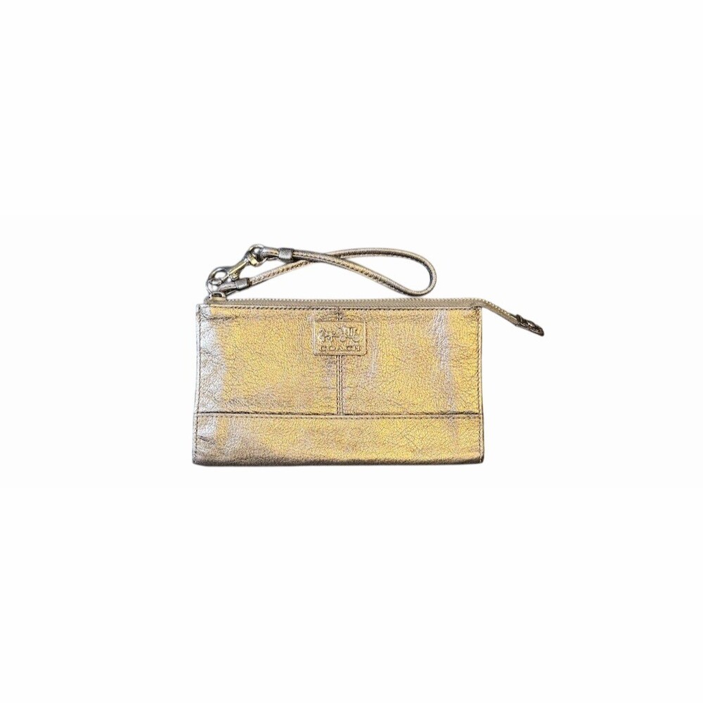 Coach Wristlet Wallet Gold Metallic With Exterior Zip